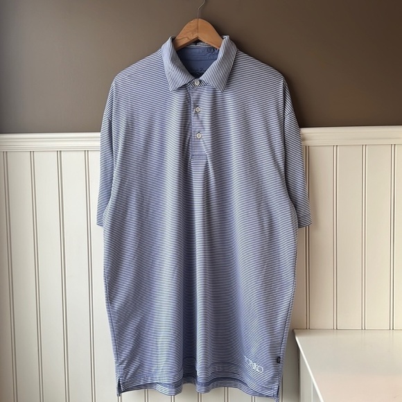 STRAIGHT DOWN Blue White Striped Golf Polo Size Large - Picture 9 of 9